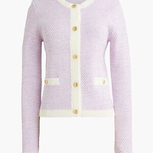 J. Crew Factory Lilac Knit Cardigan with Cream Trim